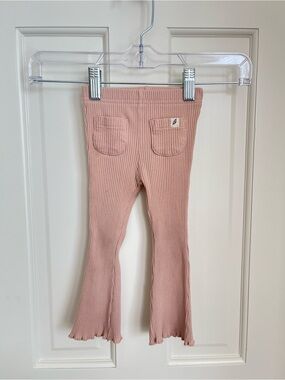 Girls Easy Peasy Ribbed Flare Pants in Blush Pink (Size 18mo)